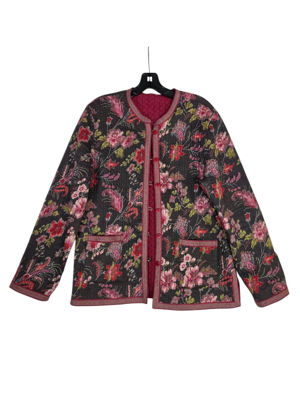 Provence l'Amour Reverseble Cottagevore Floral Quilted Jacket in Red base